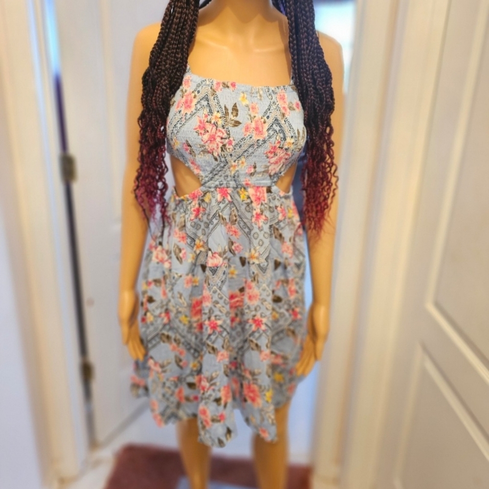 Light Blue Floral Cutout Sundress